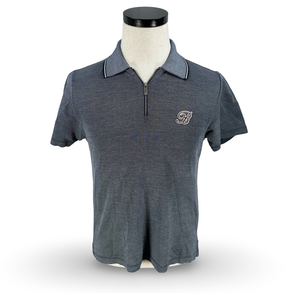 Berluti Paris Mens Gray Blue White Silk Cotton 1/4 Zip Polo Shirt Size XS Italy